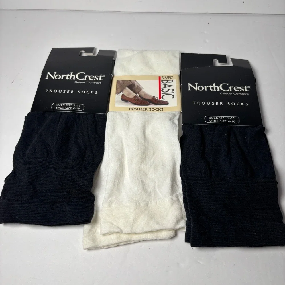 NorthCrest Mens Trouser Socks 2 Pair Black 1‎ Pair White Sock Size 9 11